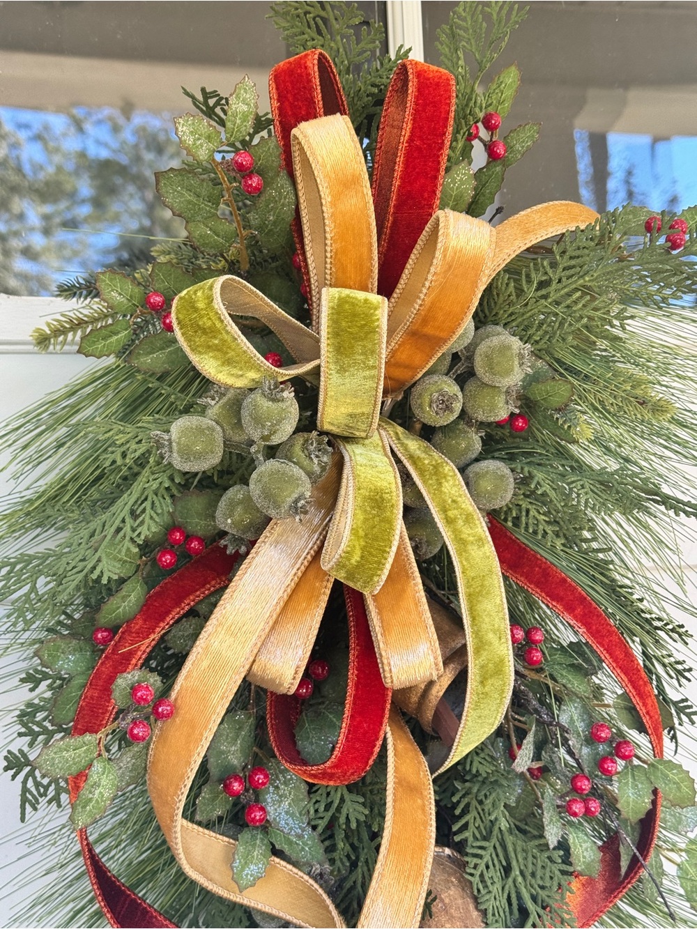 Long Needle Pine, Cedar & Holly Winter Wreath - Picture 2 of 6